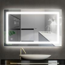 Dyhf - Espejo de baño con luz led 60x80cm, Espejo de baño con iluminación, con interruptor táctil para Baño Tocador Dormitorio