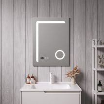Espejo de pared con led Chambave para baño IP65 antivaho reloj lupa 3X aluminio 80 x 60 x 3 cm - Plateado [ Pro.tec