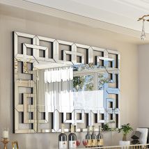 Espejo de Pared Decorativo Grande con Marco Plateado cristal para Entrada Recibidor Salón Baño Pasillo 100x70cm