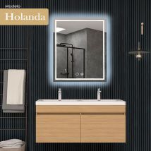Ledimex - HOLAN009/80 holanda Espejo led Cuadrado Luz Frontal Cromo 80x80 cm - ref: HOLAN009/80