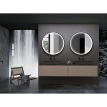 Mice Collection - Miroir de salle de bain Led - Miroir rond avec éclairage périmétrique intégré au cadre en aluminium finition noir mat - Série Nepal