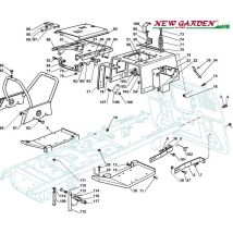 Esploso telaio 102cm XT180HDE trattorino rasaerba ricambi Castelgarden 2002-13 86 leva arresto