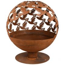 Esschert Design - Braciere Tagliato al Laser Motivo Uccelli Ruggine Marrone