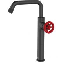 Indus Rubinetto per lavabo alto nero con leva rossa - Essebagno