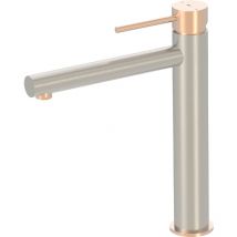 Essebagno - Mitigeur lavabo haut Envol façon inox et or rose