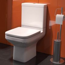 Close Coupled Bathroom Toilet White Ceramic wc 350mm Square Space Saving Pan with Soft Close Seat - White