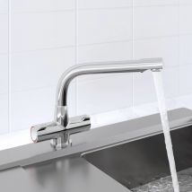 Essentials - Kitchen Tap Dual Twin Lever Modern Mono Sink Mixer Hot Cold Faucet Chrome Finish