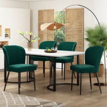 Okwish - Essgruppe (Garnitur, Esstisch 140 × 80 × 75 cm mit 4 Stühlen), moderne Küchentischgarnitur, dunkelgrüne Samt-Esszimmerstühle, gepolsterter
