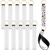 10 Pièces Sublimation Blanc Lanières De Poignet En Néoprène Sangle Blanc Néoprène Bracelet Porte-clés Poignet Lanière Porte-clés avec Anneau En Or