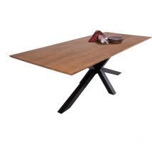 Esstisch 120 x 80 cm Akazie massiv nussbaumfarben Schweizer Kante Spider-Gestell ABBY