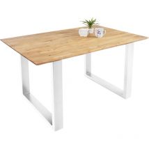 Esstisch 120x80cm Akazie Massiv Eichenfarben Schweizer Kante U-gestell Weiß Dean