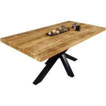Esstisch 180 x 90 cm Mango rough massiv gerade Kanten Spider-Gestell Schwarz libro