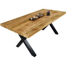 Sam - Esstisch 180 X 90 Cm Mango Rough Massiv Gerade Kanten X-gestell Schwarz Libro