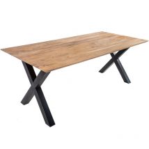 Esstisch 200x100 cm Akazie massiv eichenfarben schweizer Kante X-Gestell schwarz DEAN