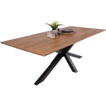 Esstisch 200x100cm Akazie massiv nussbaumfarben schweizer Kante Spider-Gestell ABBY