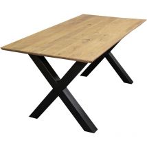 Esstisch 260 x 100 cm Akazie massiv naturfarben Schweizer Kante X-Gestell ANDI