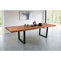 Esstisch Baumkante Akazie natur 160 (260) x 90 cm U-Gestell schwarz mit Ansteckplatten cali