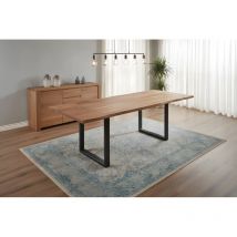 Esstisch Baumkante Akazie natur 160(260)x90 Ansteckplatten schwarz adina