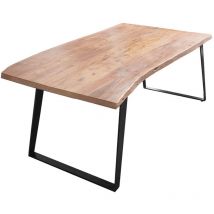 Esstisch Baumkante Akazie natur 140x80 schwarz schräges U-Gestell HAVANNA