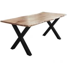 Esstisch Baumkante Akazie naturfarben 220 x 100 cm X-Gestell schwarz FREDERIK