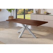 Esstisch Baumkante Holz-Optik Nussbaum 180 x 90 Spider-Gestell silber JULIUS