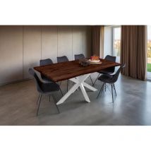 Esstisch Baumkante Holz-Optik Nussbaum 180 x 90 Spider-Gestell weiß josy