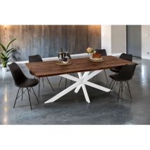 Esstisch Baumkante Holz-Optik Nussbaum 220 x 100 Spider-Gestell weiß josy