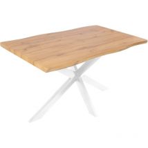 Esstisch Baumkante Holz-Optik Wildeiche 140 x 80 Spider-Gestell weiß JOSY