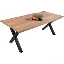 Esstisch Baumkante massiv Akazie eichefarben 180 x 90 cm X-Gestell schwarz derek