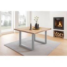 Esstisch Baumkante massiv Akazie eichefarben 90 x 90 silber noah