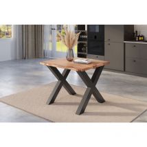 Esstisch Baumkante massiv Akazie natur 120 x 80 schwarz X-Gestell NICK