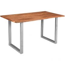 Esstisch Baumkante massiv Akazie natur 130 x 75 cm U-Gestell Silber insa