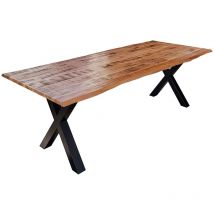 Esstisch Baumkante Massiv Mango naturfarben 300 x 100 schwarz X-Gestell DORA
