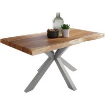 Esstisch Baumkante massiv Akazie natur 140 x 80 Spider-Gestell silber ATLAS