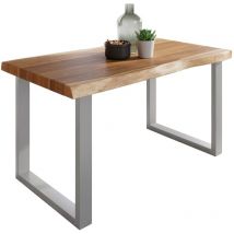 Esstisch Baumkante massiv Akazie Natur 140 x 80 U-Gestell silber atlas