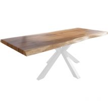 Esstisch Baumkante massiv Akazie natur 240 x 120 Spider-Gestell Metall weiß titan