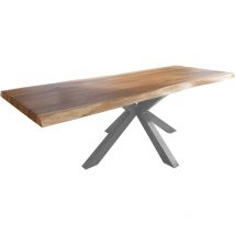 Esstisch Baumkante massiv Akazie natur 320 x 120 Spider-Gestell Metall silber TITAN