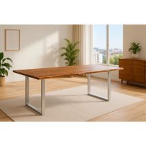 Sam Outillage - Esstisch Baumkante Massiv Akazie Nougatfarben 180 X 90 Cm Silber Laurina