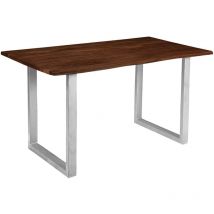 Esstisch Baumkante massiv Akazie nussbaum 130 x 75 cm U-Gestell Silber insa