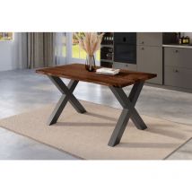 Esstisch Baumkante massiv Akazie nussbaum 160 x 85 schwarz X-Gestell NICK
