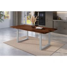 Esstisch Baumkante massiv Akazie nussbaum 200 x 100 U-Gestell silber NICK
