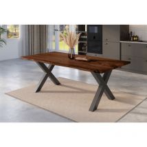 Esstisch Baumkante massiv Akazie nussbaum 220 x 100 schwarz X-Gestell NICK