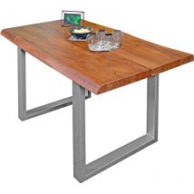 Esstisch Baumkante massiv Akazie Nussbaum 180 x 90 U-Gestell silber cali