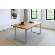 Esstisch Baumkante massiv Eiche geölt 220 x 100 cm U-Gestell silber SALVADOR