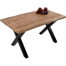 Esstisch Baumkante massiv Mango 140 x 80 X-Gestell schwarz CALI