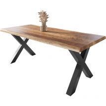 Esstisch Baumkante massiv Mango rough 220 x 100 X-Gestell schwarz ATLAS