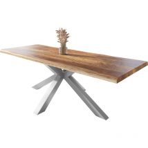 Esstisch Baumkante massiv Mango rough 260 x 100 Spider-Gestell silber atlas