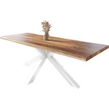 Esstisch Baumkante massiv Mango rough 280 x 100 Spider-Gestell weiß ATLAS
