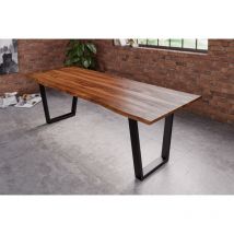 Esstisch Baumkante Massiv Sheesham-Holz naturfarben 200 x 100 schwarz Hero
