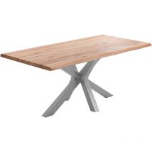 Esstisch Baumkante Massiv Wildbuche 240 x 100 silber Spider-Gestell Riga